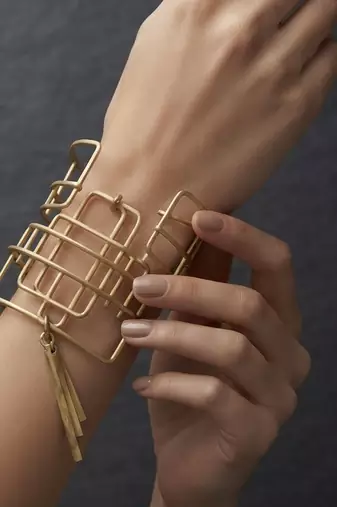 Gold fringe wire cage cuff bangle