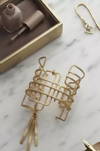 Gold fringe wire cage cuff bangle