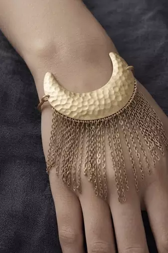 Gold chain fringe cuff bracelet