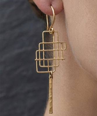 Gold wire cage drop dangler earrings 1