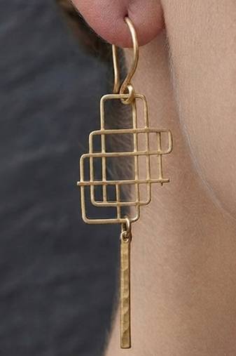 Gold wire cage drop dangler earrings