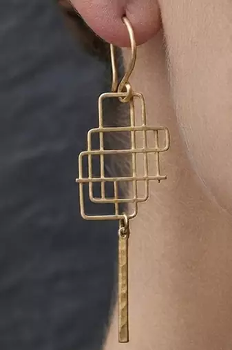 Gold wire cage drop dangler earrings