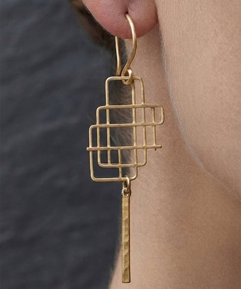Gold wire cage drop dangler earrings