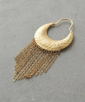 Gold hammered hoop fringe earrings 2
