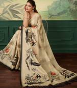 cream digital print tissue saree with blouse