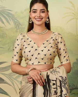 cream digital print tissue saree with blouse 5