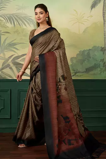 maroon digital print tissue saree with blouse
