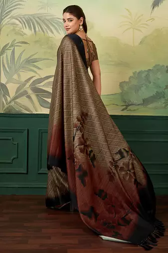 maroon digital print tissue saree with blouse