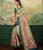 teal blue digital print tissue saree with blouse