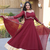 Maroon mirror lace work crunchy silk gown with dupatta