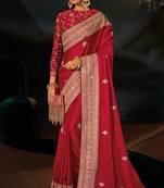 red viscose zari, sequins with cut-dana heavy hand work saree with blouse
