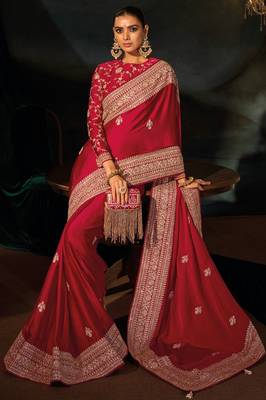 red viscose zari, sequins with cut-dana heavy hand work saree with blouse 2