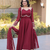 Maroon mirror lace work crunchy silk gown with dupatta