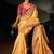 mustard madhuri silk blend zari, thread, cut-dana with moti heavy hand work saree with blouse
