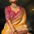 mustard madhuri silk blend zari, thread, cut-dana with moti heavy hand work saree with blouse