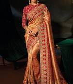 Rust sabyasachi cloth zari with sequins heavy hand work saree with blouse