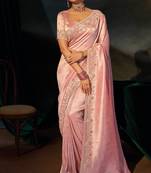 pink madhuri silk blend bead moti heavy work saree with blouse