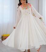 White embroidery work georgette anarkali set