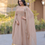 Beige mirror lace work crunchy silk gown with dupatta