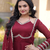 Maroon mirror lace work crunchy silk gown with dupatta