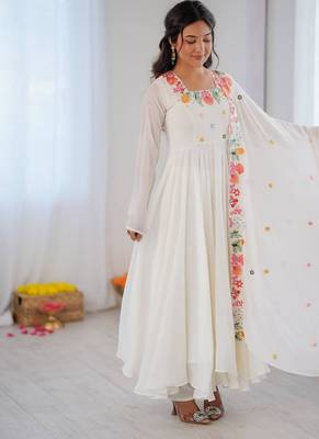 White embroidery work georgette anarkali set 3