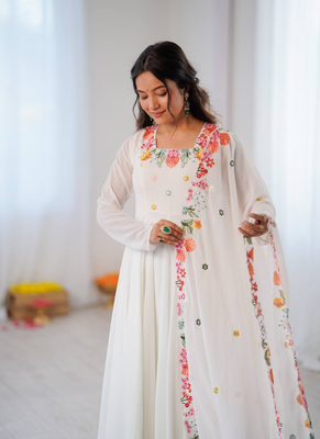 White embroidery work georgette anarkali set 4
