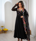 Black embroidery work georgette anarkali set