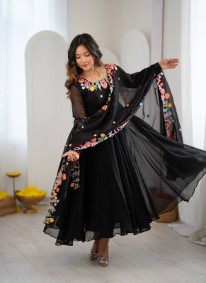 Black embroidery work georgette anarkali set 2