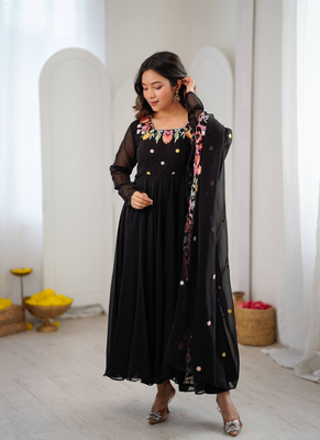 Black embroidery work georgette anarkali set 3