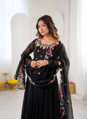 Black embroidery work georgette anarkali set 4