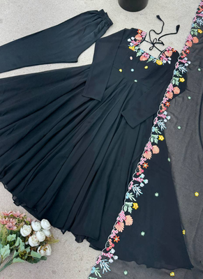 Black embroidery work georgette anarkali set 5