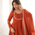Rust orange thread & zari work chanderi anarkali set