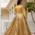 Antique gold heavy embroidery work banarasi silk gown with dupatta