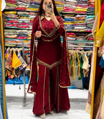 Maroon real mirror work roman silk kurta palazzo set