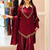 Maroon real mirror work roman silk kurta palazzo set