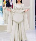 Off white real mirror work roman silk kurta palazzo set