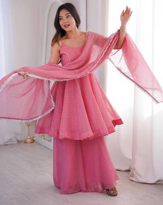 Pink zarkhand wprk crunchy silk kurta palazzo set 3