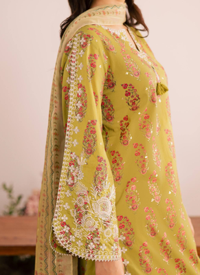 Green digital print & embroidered kurta with dupatta & farshi salwar 4