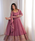 Lavender sequins embroidery work gown with pant & dupatta