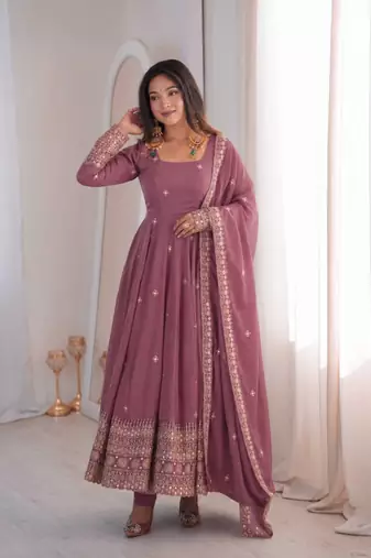 Lavender sequins embroidery work gown with pant & dupatta