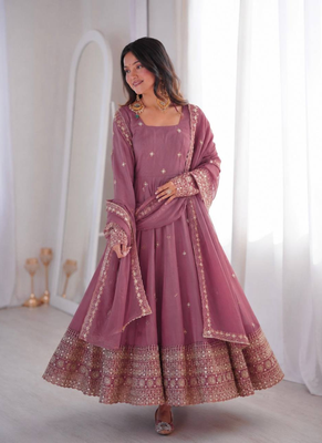 Lavender sequins embroidery work gown with pant & dupatta 3