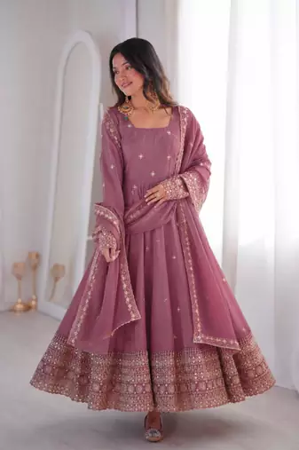 Lavender sequins embroidery work gown with pant & dupatta
