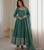 Sea green sequins embroidery work gown with pant & dupatta