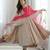 Light grey designer sequins & mirror work roman silk anarkali set