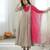 Light grey designer sequins & mirror work roman silk anarkali set
