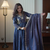 Navy blue beads & sequins embroidered vichitra silk gown set