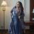 Navy blue beads & sequins embroidered vichitra silk gown set