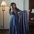 Navy blue beads & sequins embroidered vichitra silk gown set