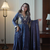 Navy blue beads & sequins embroidered vichitra silk gown set