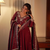 Maroon beads & sequins embroidered vichitra silk gown set
